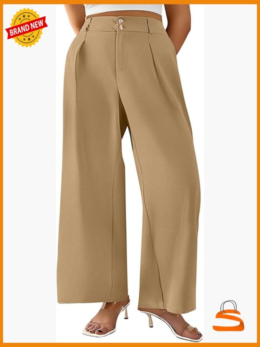 Plus Size Wide Leg Pants Elastic High Waisted Trousers with Pockets